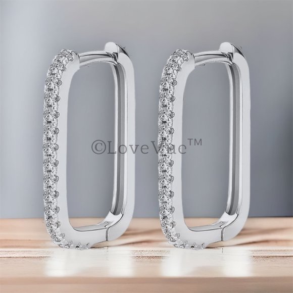 1.8mm Diamond Brilliant Cut Paperclip Hoop Earrings - Picture 5 of 14